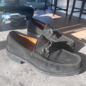 Authentic Gucci Horsebit Black Suede Loafers - 10